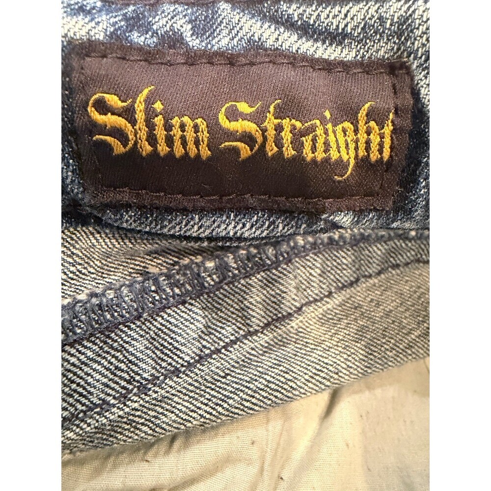 Rock 47 Denim  Wrangler Jeans Men's 34x33.5 Blue Med Wash Slim Straight - Picture 9 of 9